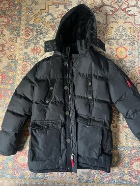 Mens SPIRE Black Puffer Jacket with Hood - Warm Winter Coat
